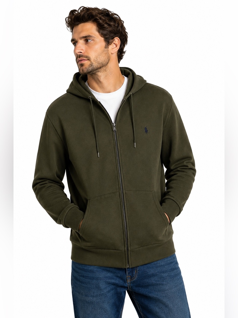 Polo Ralph Lauren Double Knit Full Zip Hoodie Men’s 3XL Olive Green Classic Fit